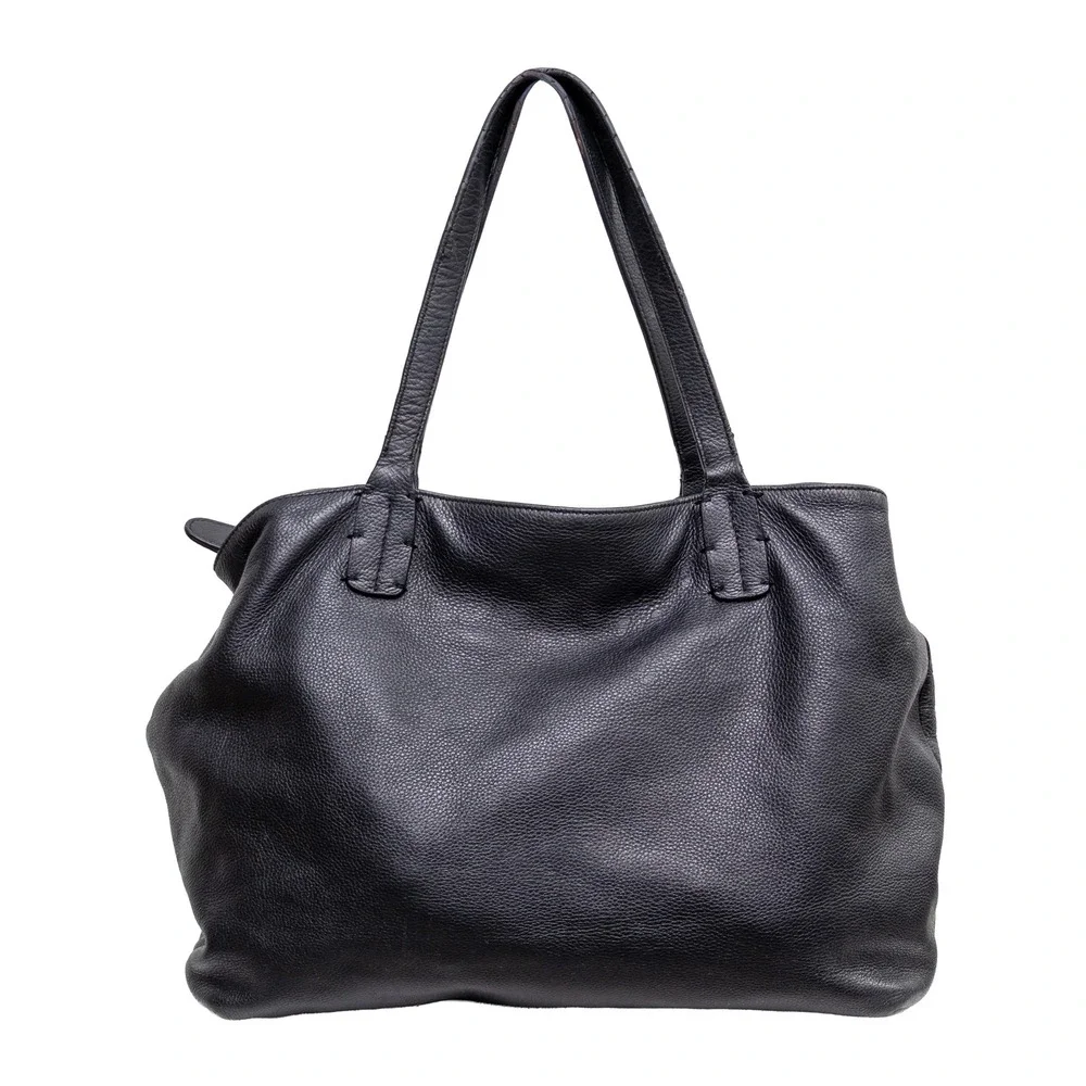 Valentino Garavani Black Pebbled Leather Rosette Flower Tote Bag Shoulder Bag